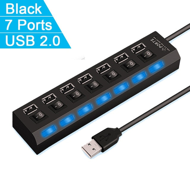 7 Port USB Hub – High Speed USB 2.0 Splitter Adapter