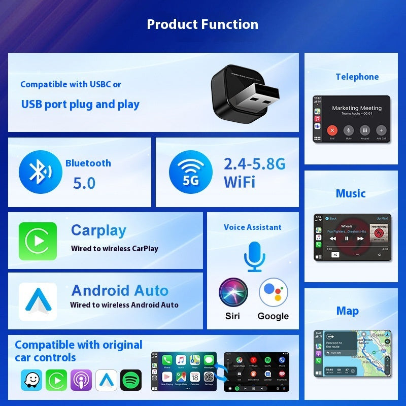 Wireless Carplay Box Lying Plug Android Auto Car-mounted Adaptor